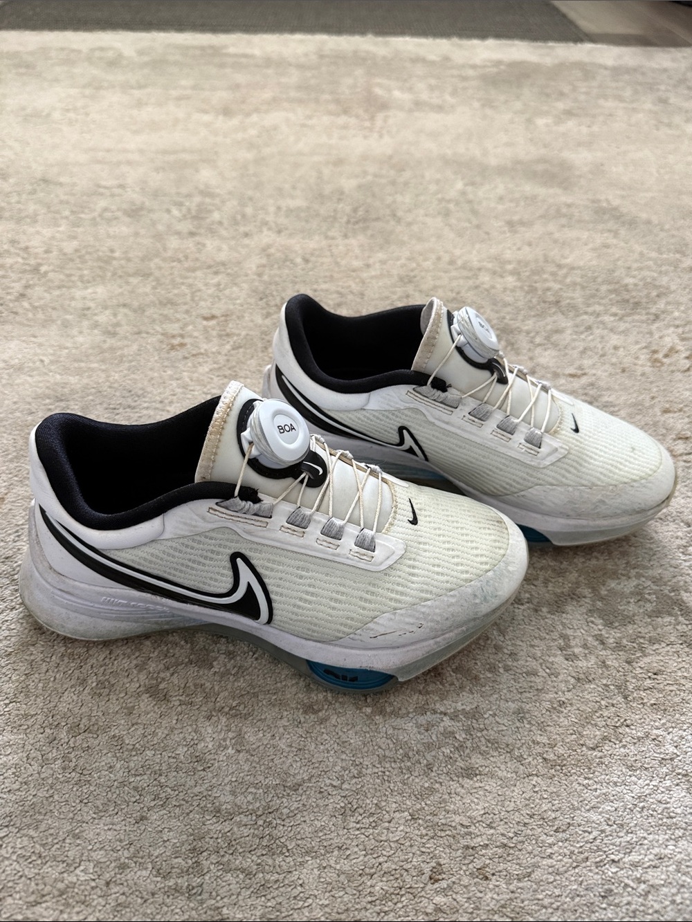 Nike White and Black Infinity Golf Shoes with BOA Dial